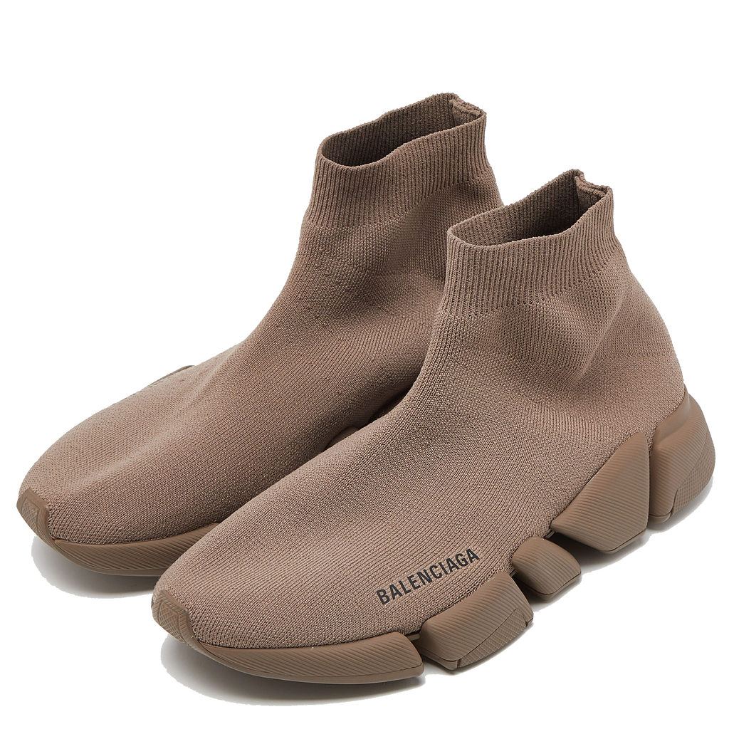 Balenciaga Brown Knit Fabric Speed Trainer High Top Sneakers