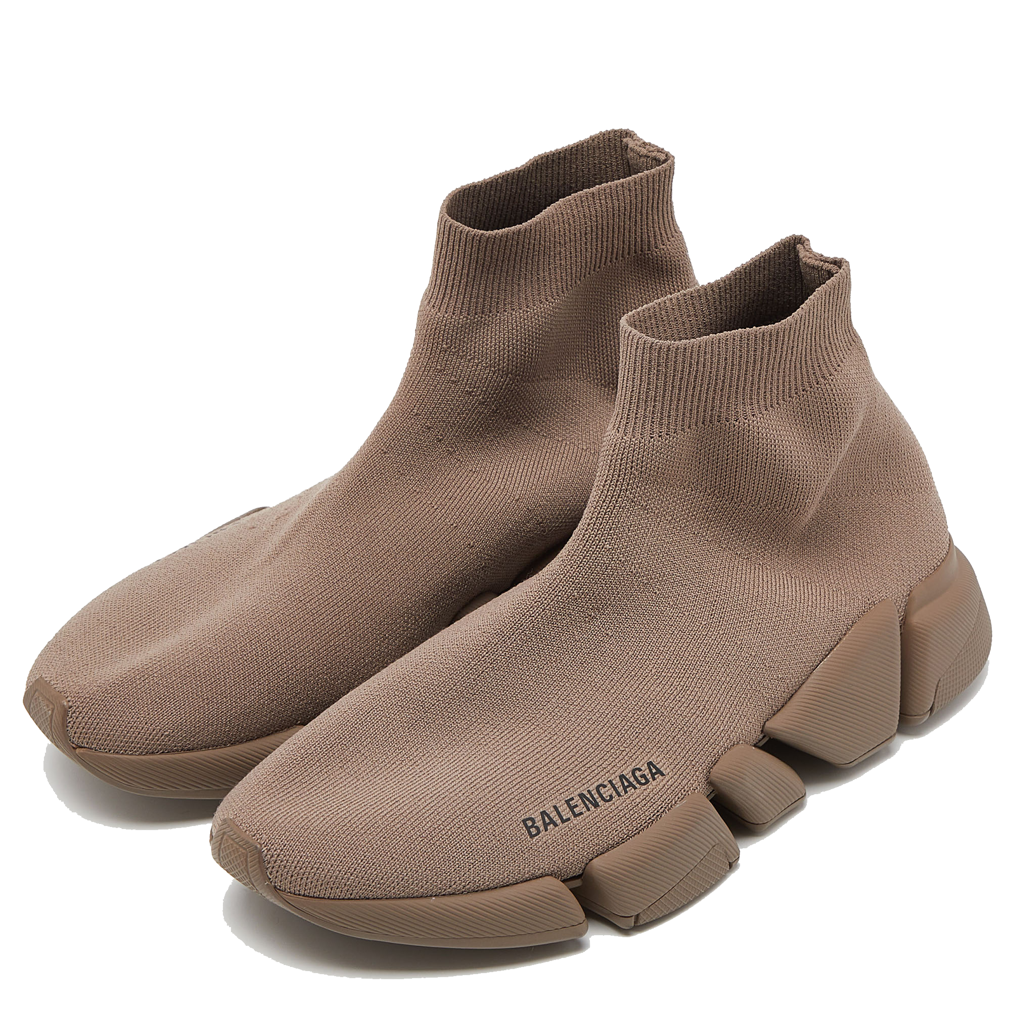Balenciaga Brown Knit Fabric Speed Trainer High Top Sneakers