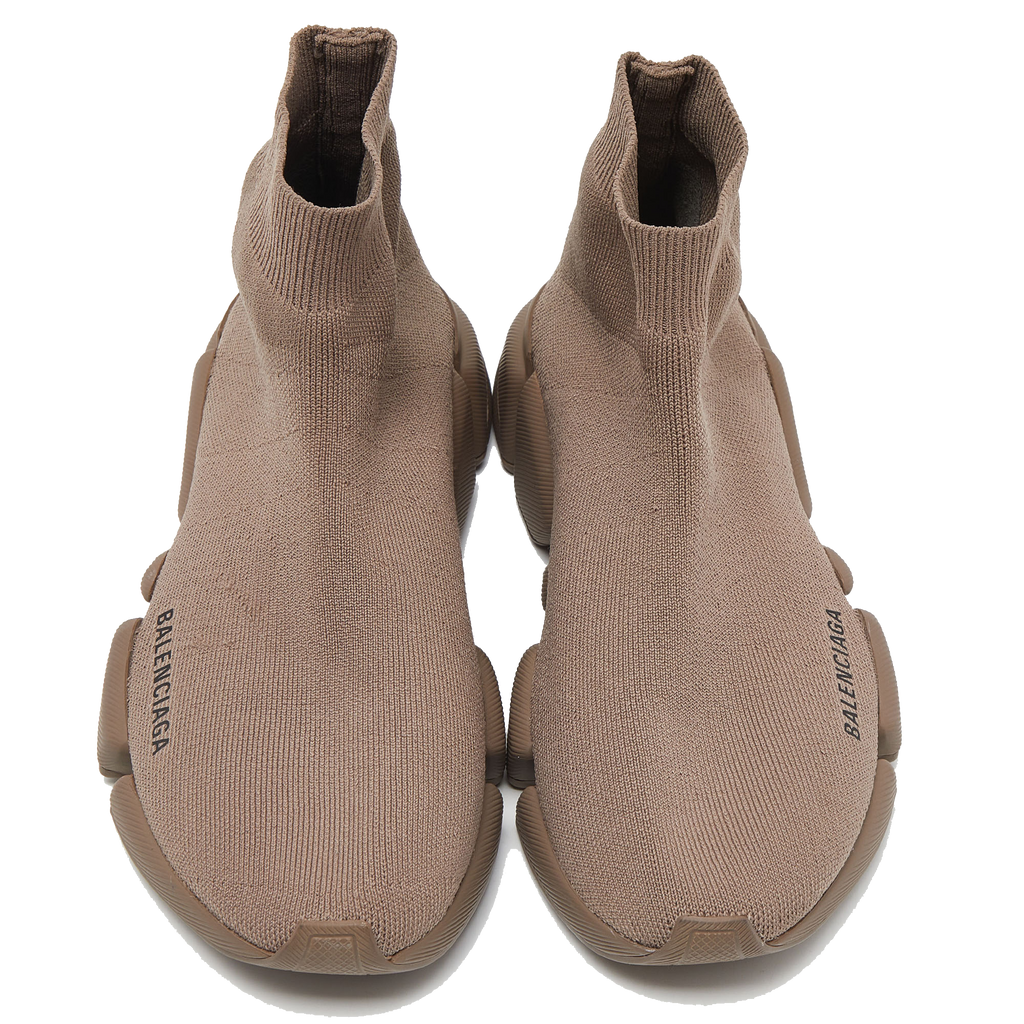 Balenciaga Brown Knit Fabric Speed Trainer High Top Sneakers