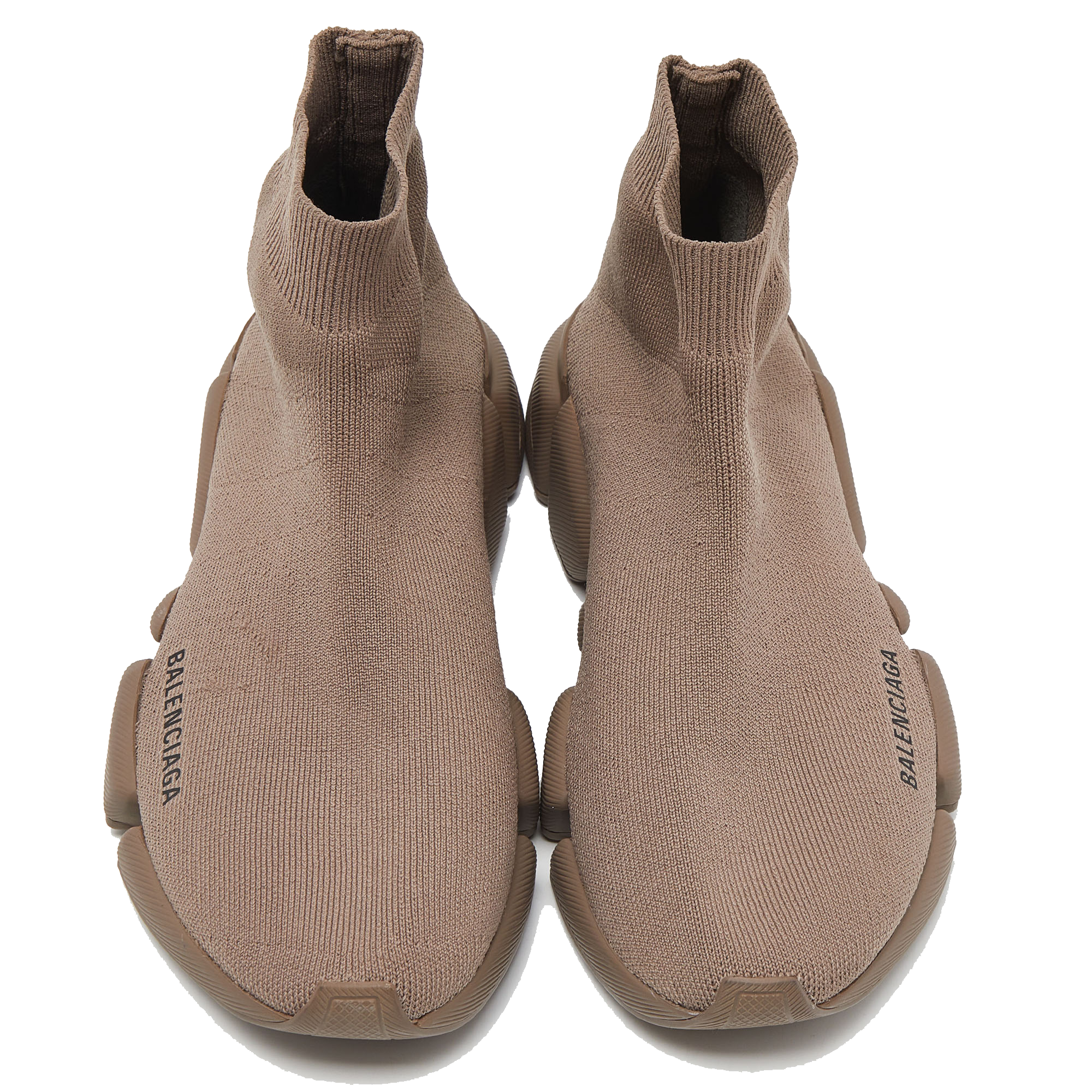 Balenciaga Brown Knit Fabric Speed Trainer High Top Sneakers