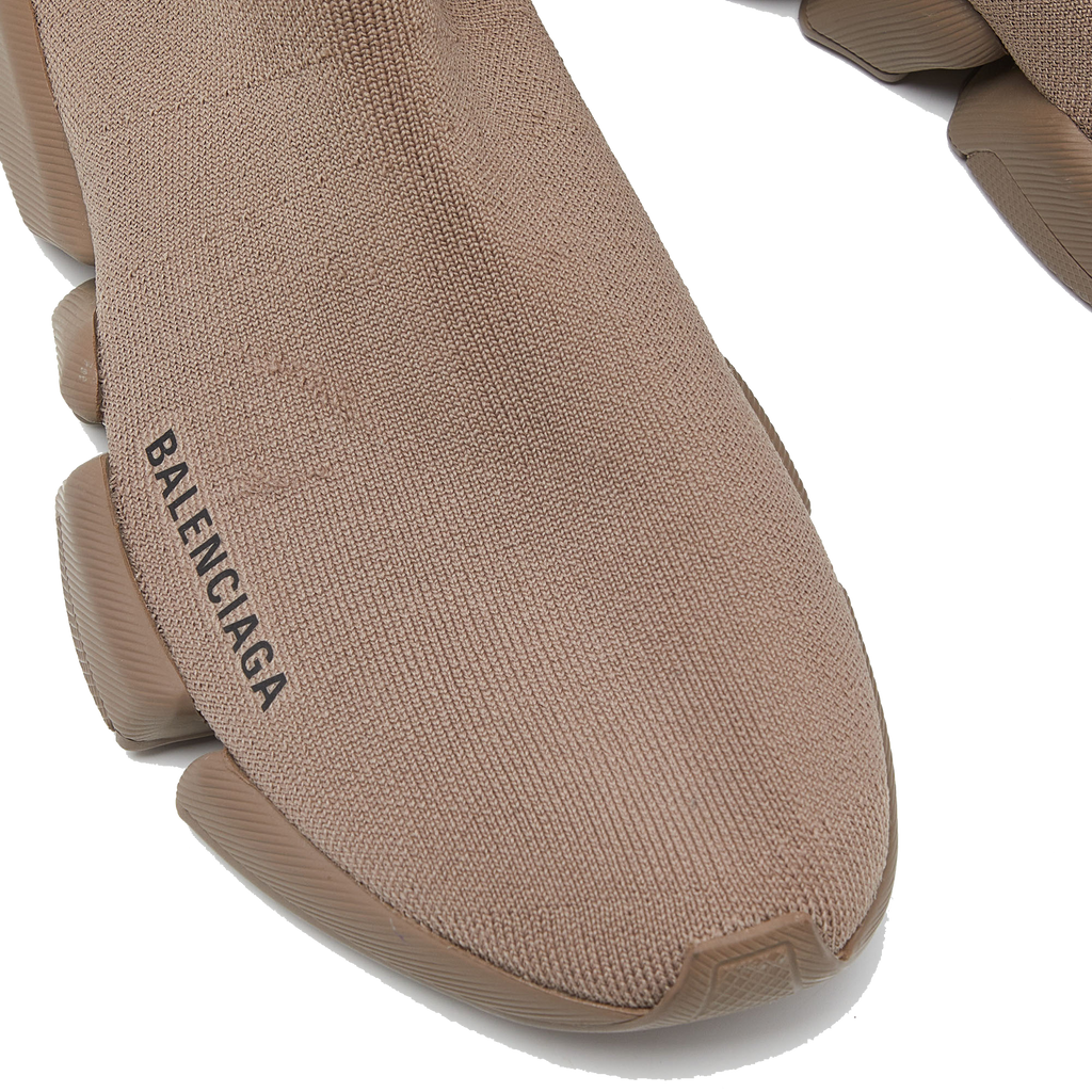 Balenciaga Brown Knit Fabric Speed Trainer High Top Sneakers