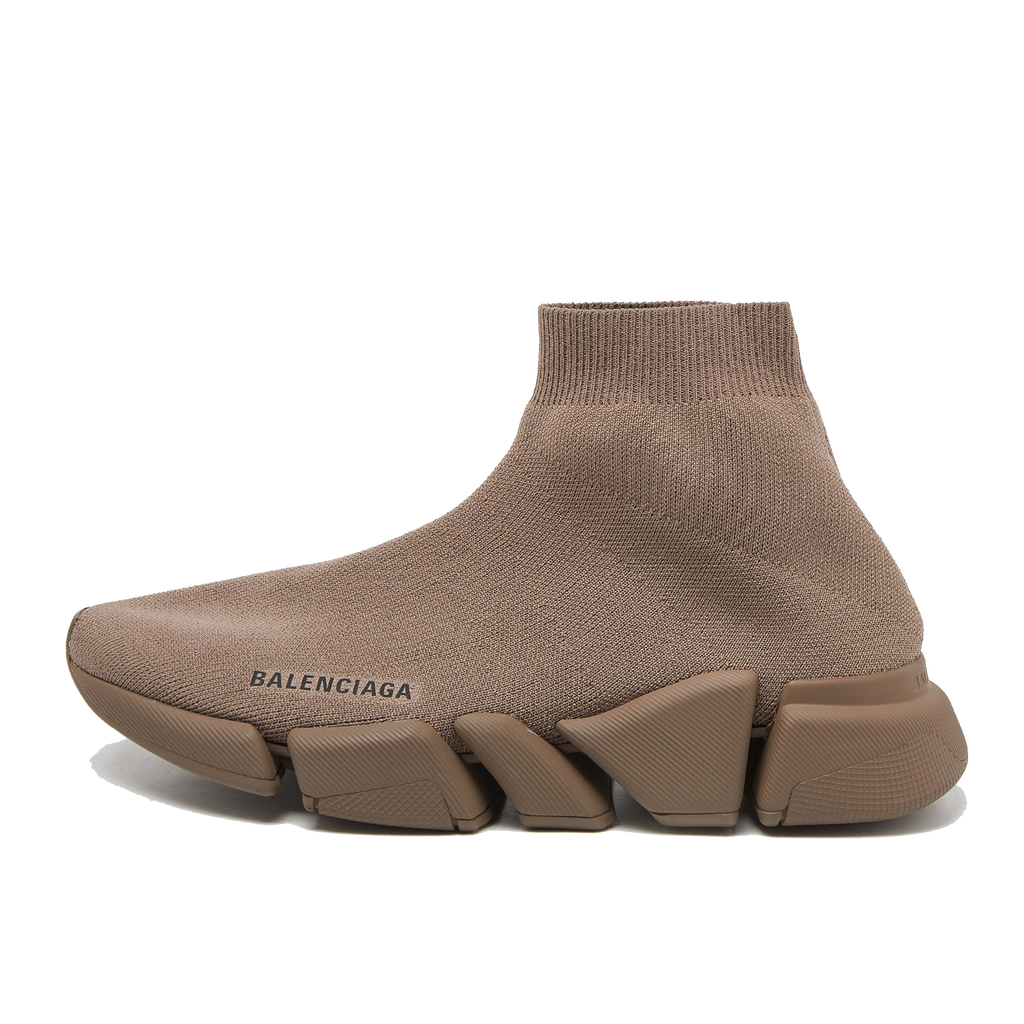 Balenciaga Brown Knit Fabric Speed Trainer High Top Sneakers