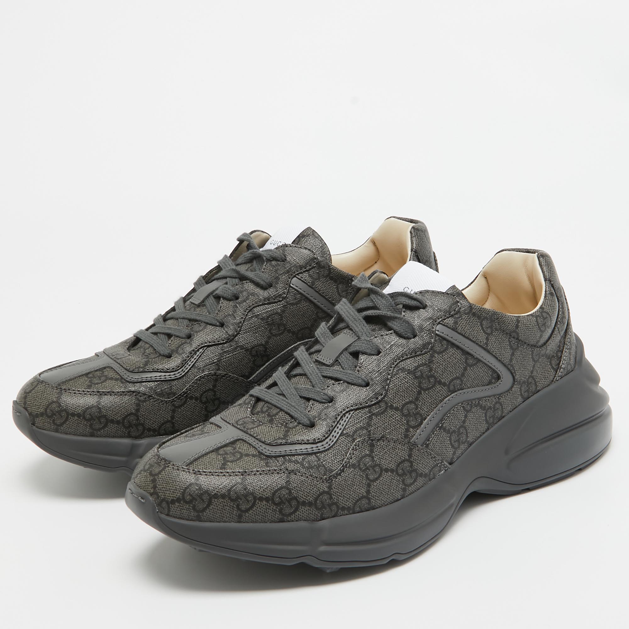 Gucci Grey GG Supreme Canvas Rhyton Sneakers