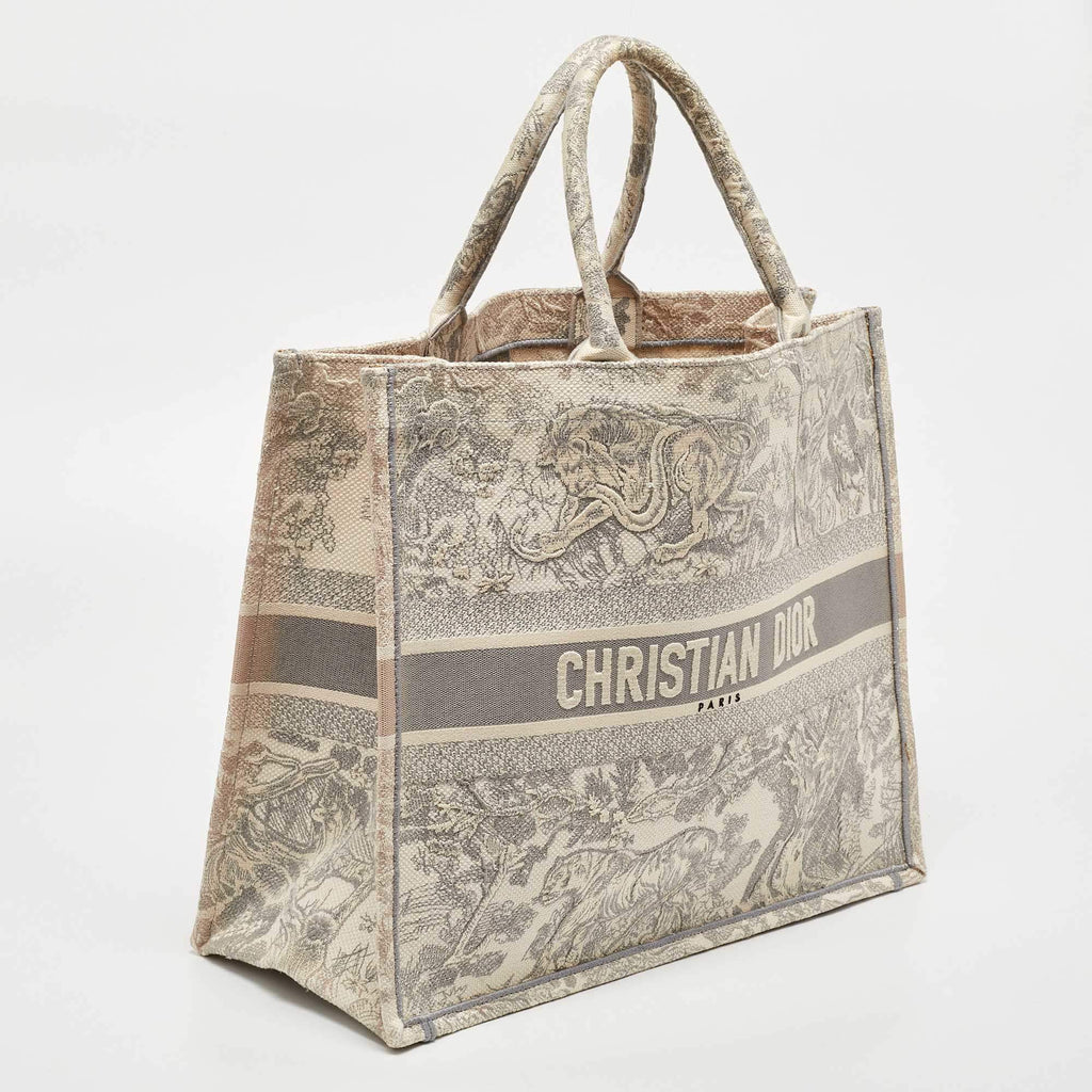 Dior Grey Embroidered Canvas Large Toile de Jouy Book Tote Dior