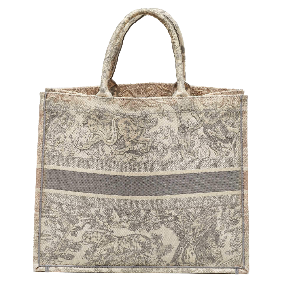 Dior Grey Embroidered Canvas Large Toile de Jouy Book Tote Dior