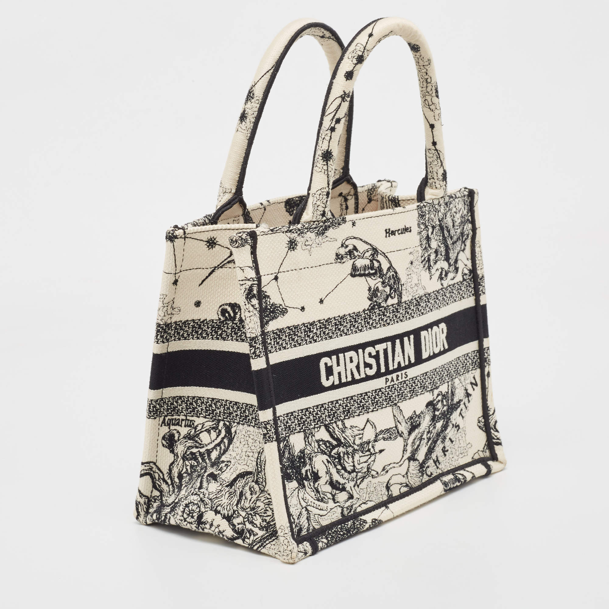 Dior White_Black Embroidered Canvas Small Zodiac Book Tote Dior
