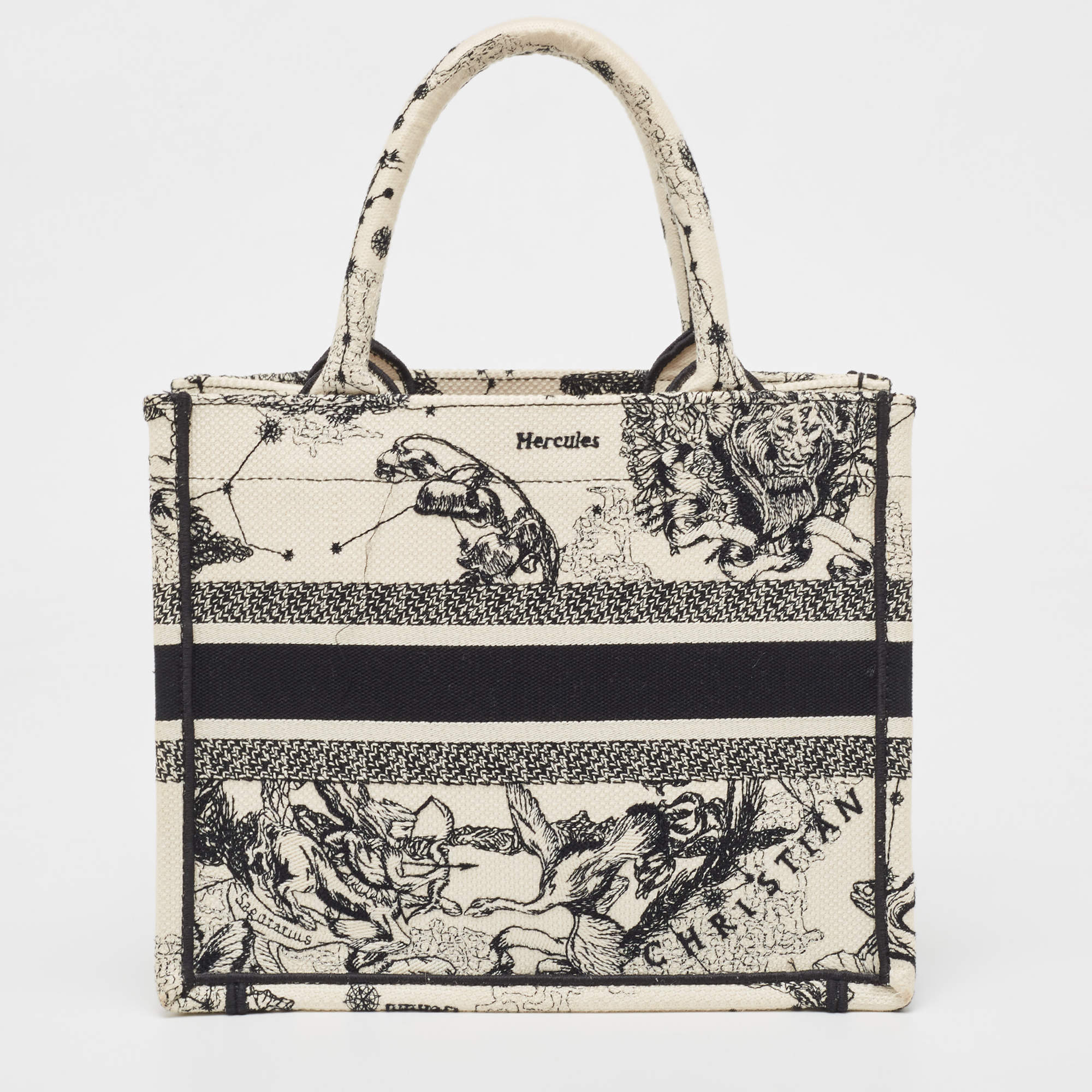 Dior White_Black Embroidered Canvas Small Zodiac Book Tote Dior