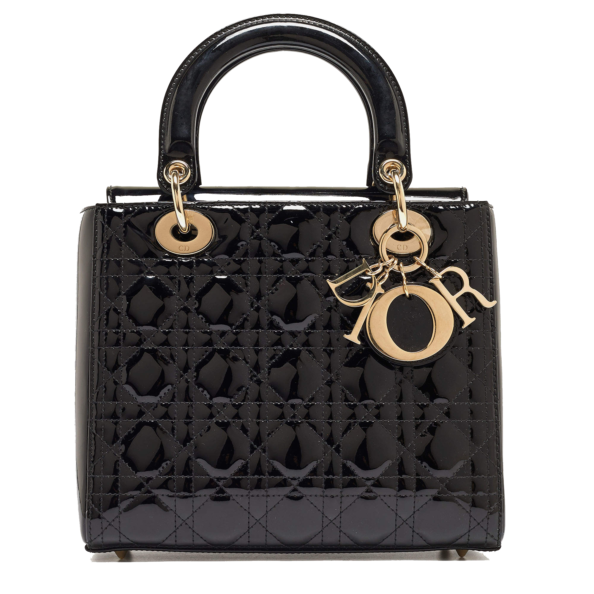 Dior Black Cannage Patent Leather Medium Lady Dior Tote Dior