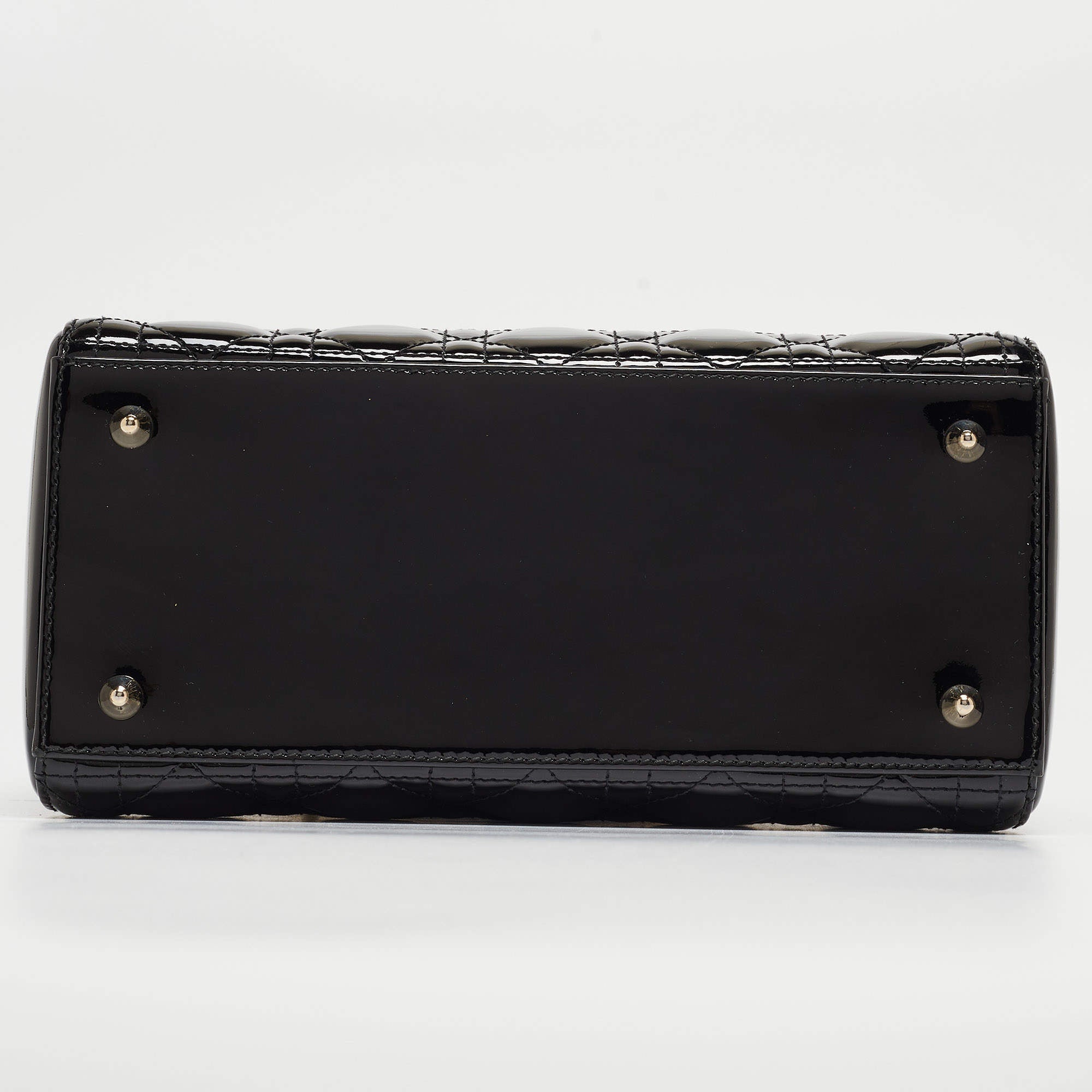 Dior Black Cannage Patent Leather Medium Lady Dior Tote Dior