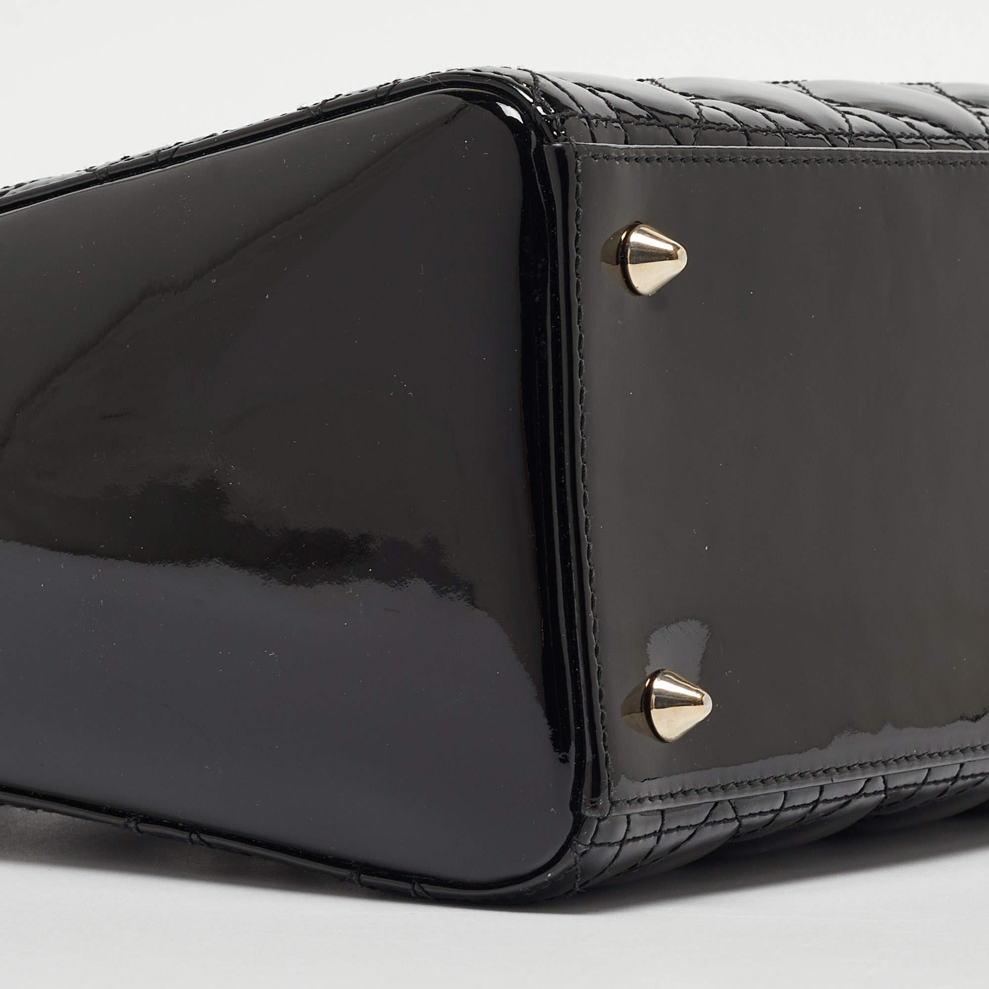 Dior Black Cannage Patent Leather Medium Lady Dior Tote Dior