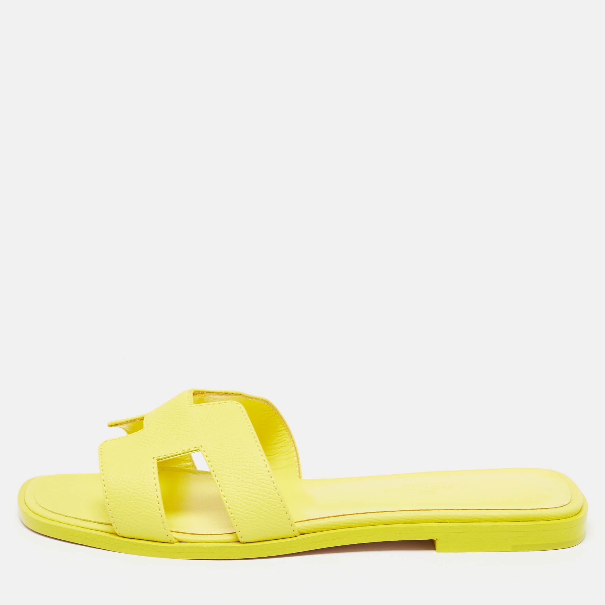 Hermes Yellow Leather Oran Flat Slides