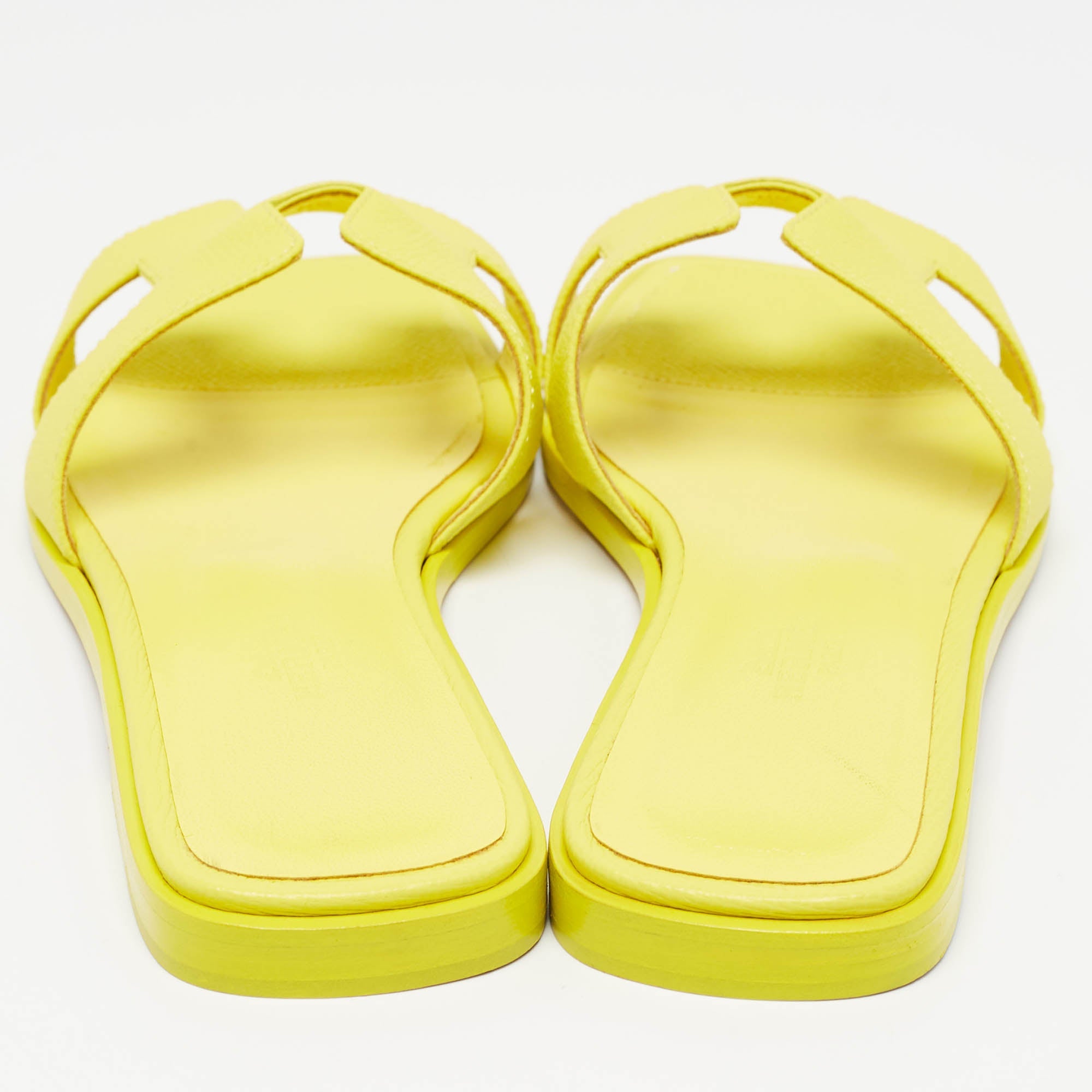 Hermes Yellow Leather Oran Flat Slides