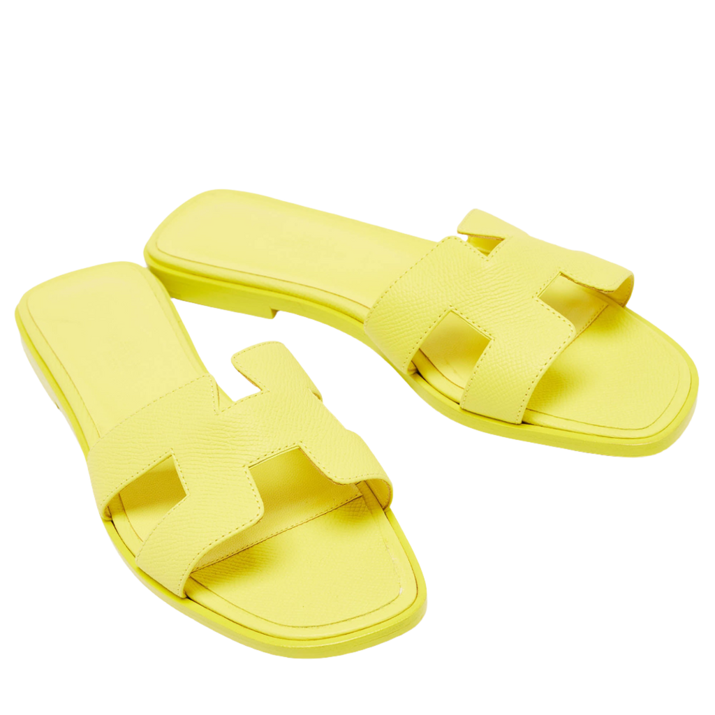 Hermes Yellow Leather Oran Flat Slides