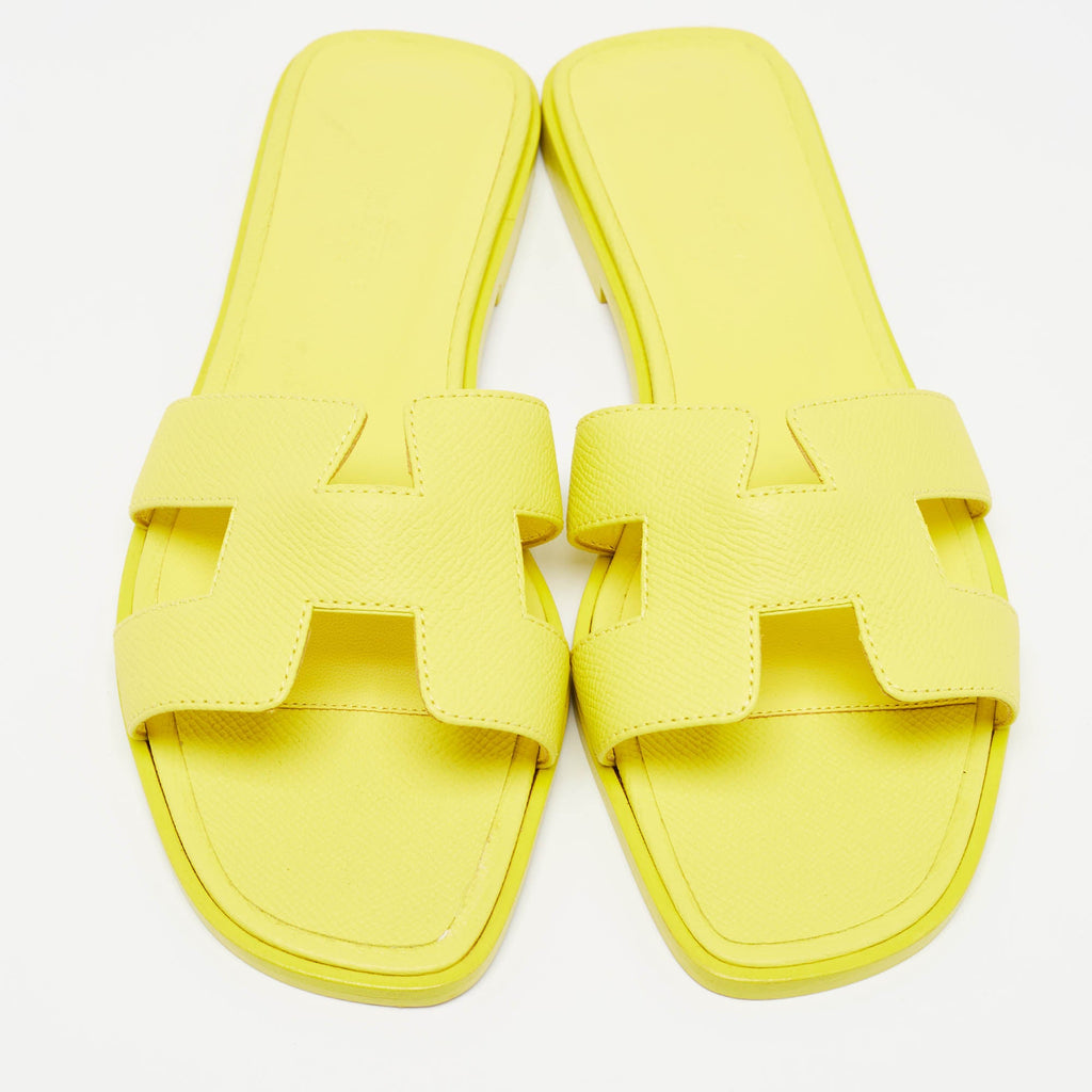 Hermes Yellow Leather Oran Flat Slides
