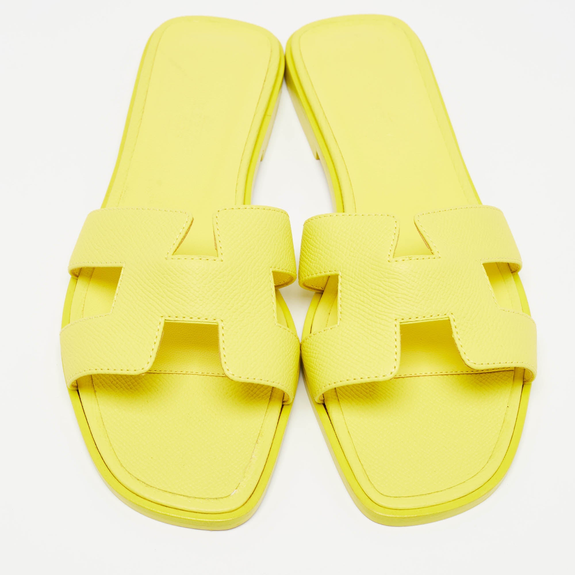 Hermes Yellow Leather Oran Flat Slides