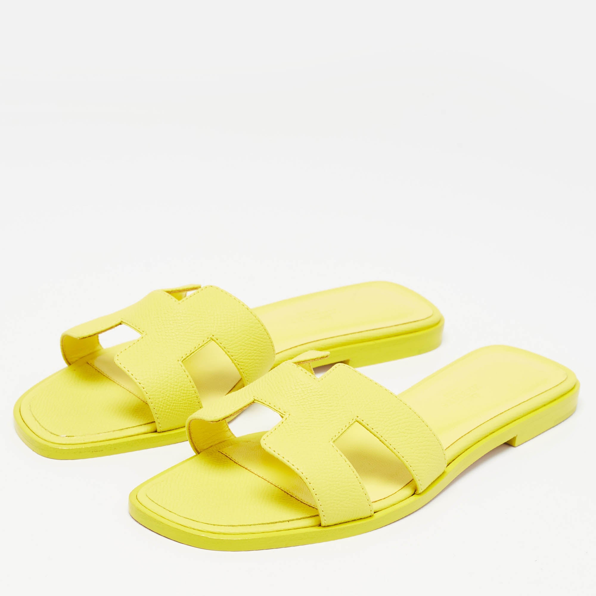 Hermes Yellow Leather Oran Flat Slides