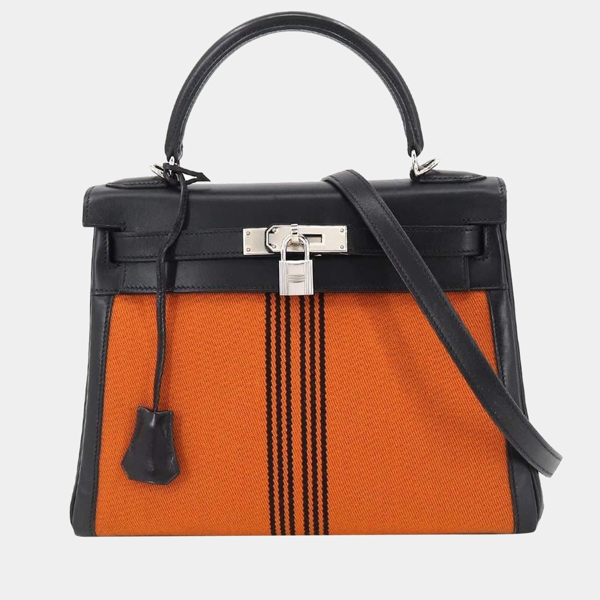 HERMES Kelly 28 2way hand shoulder bag towal potamos box calf black orange