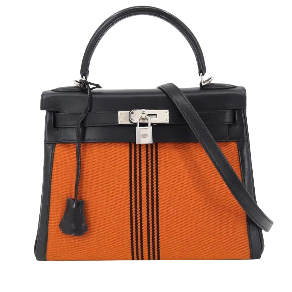 HERMES Kelly 28 2way hand shoulder bag towal potamos box calf black orange
