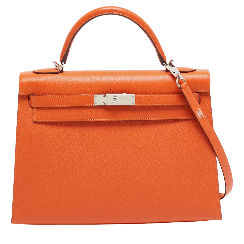 Hermes Feu Epsom Leather Palladium Finish Kelly Sellier 32 Bag Hermes