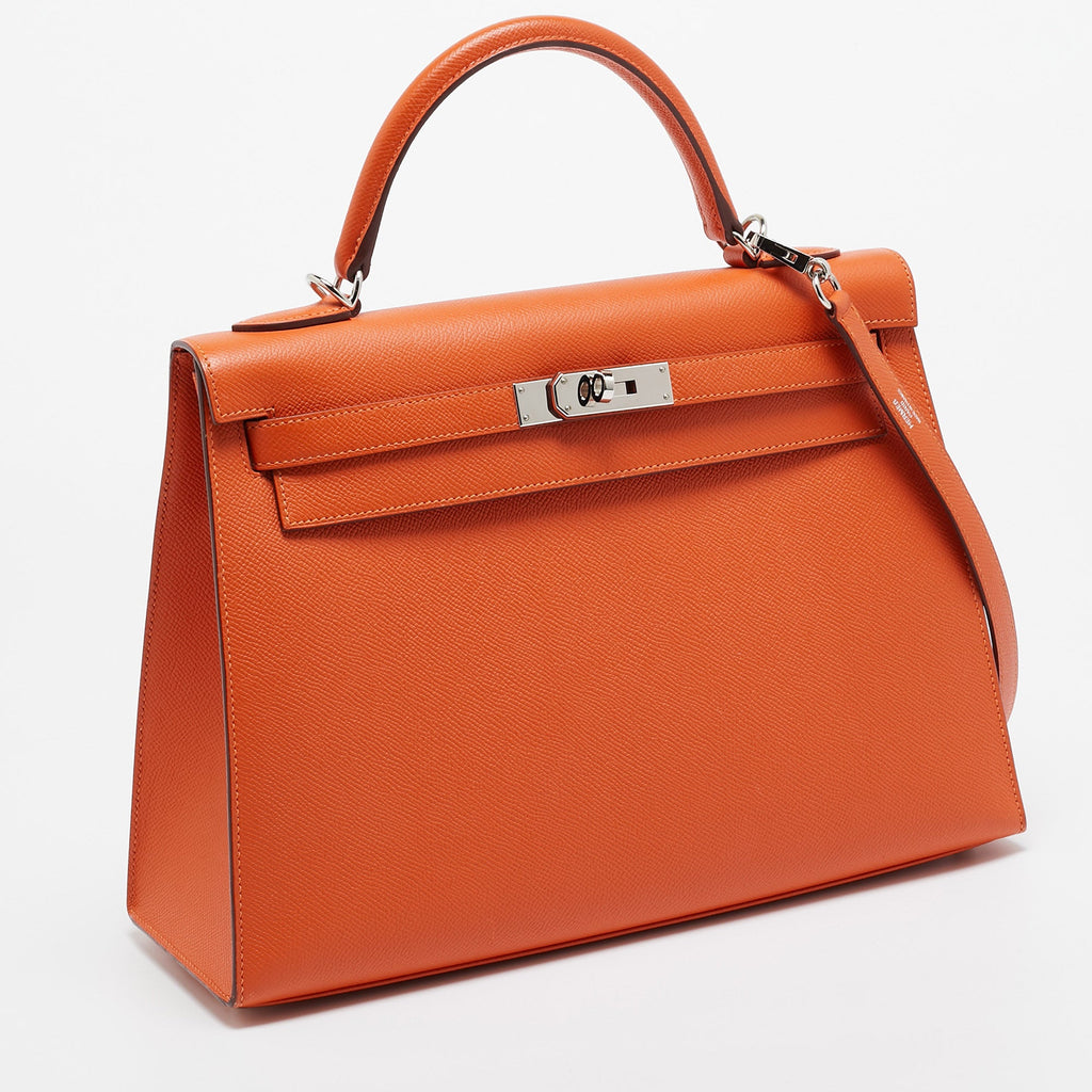 Hermes Feu Epsom Leather Palladium Finish Kelly Sellier 32 Bag Hermes