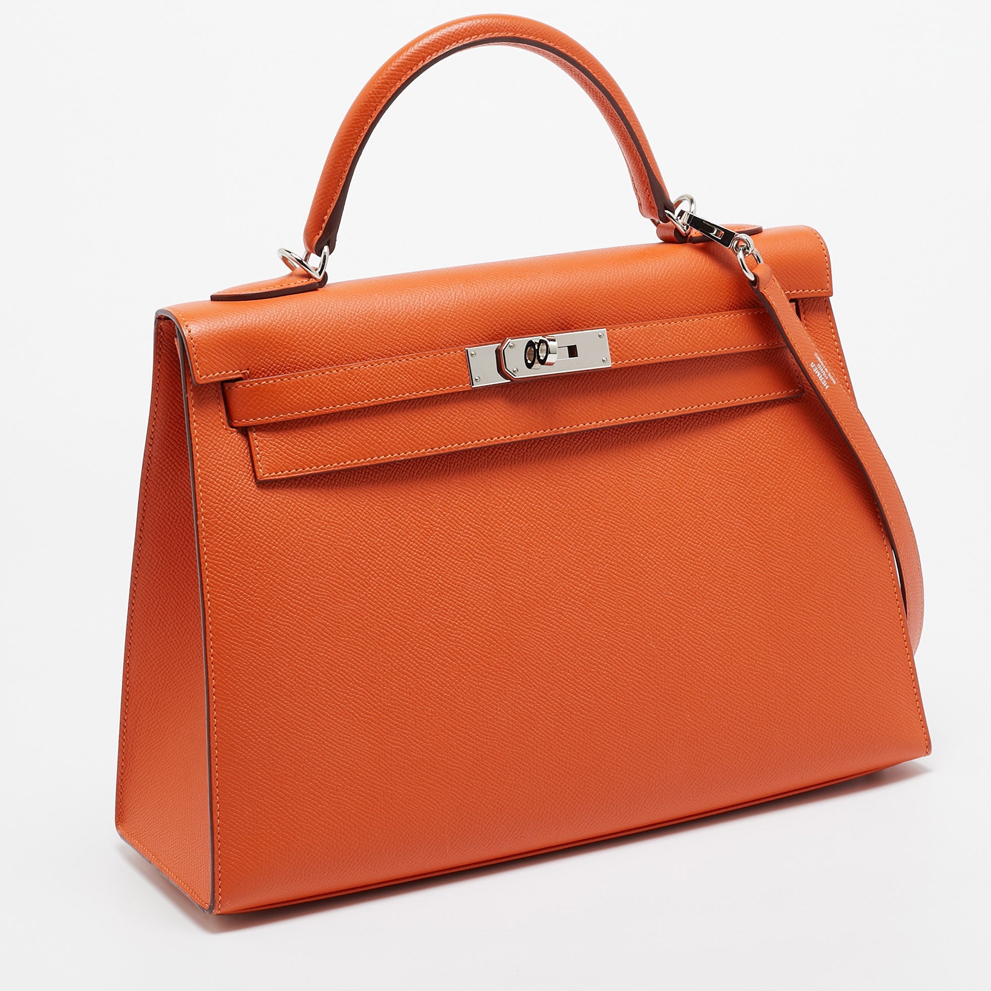 Hermes Feu Epsom Leather Palladium Finish Kelly Sellier 32 Bag Hermes