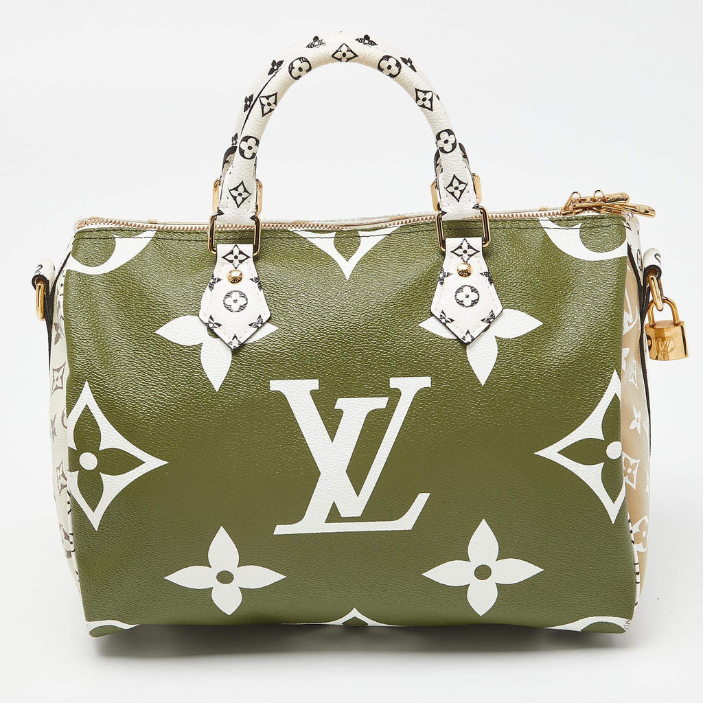 Louis Vuitton Kaki_Beige Monogram Giant Canvas Speedy Bandouliere