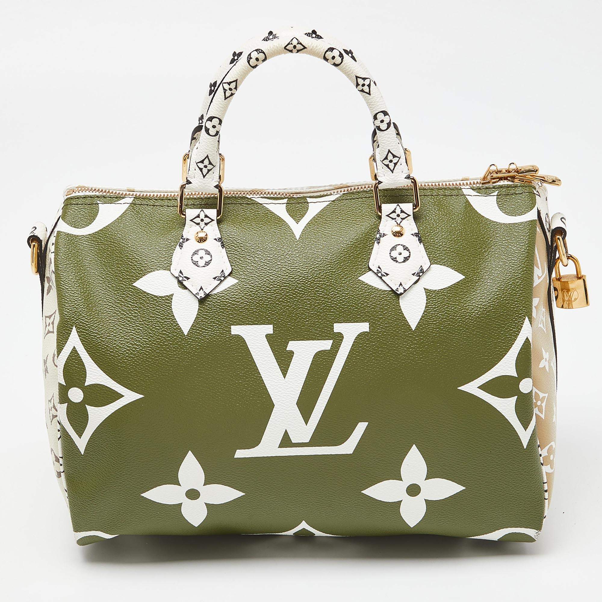 Louis Vuitton Kaki_Beige Monogram Giant Canvas Speedy Bandouliere