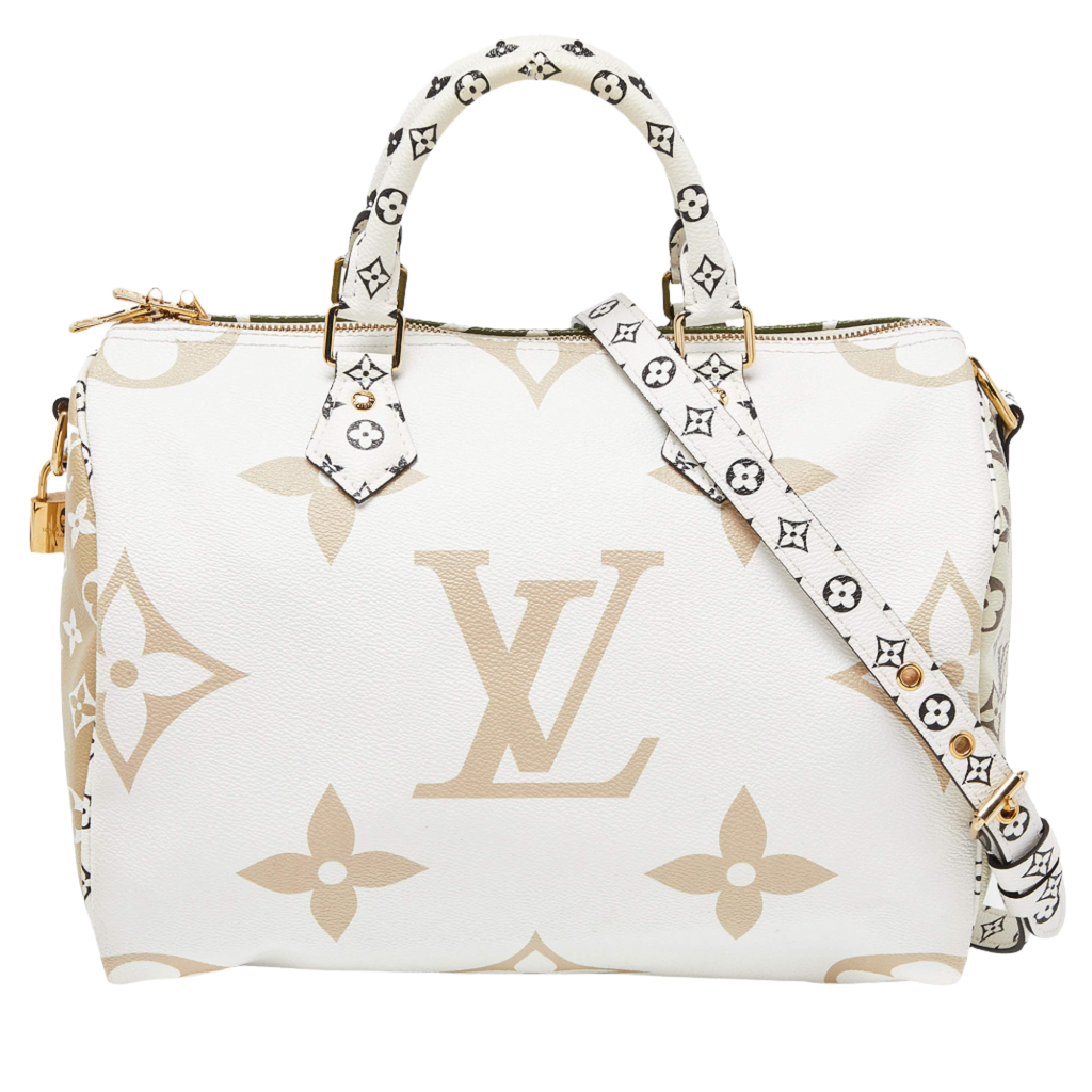 Louis Vuitton Kaki_Beige Monogram Giant Canvas Speedy Bandouliere