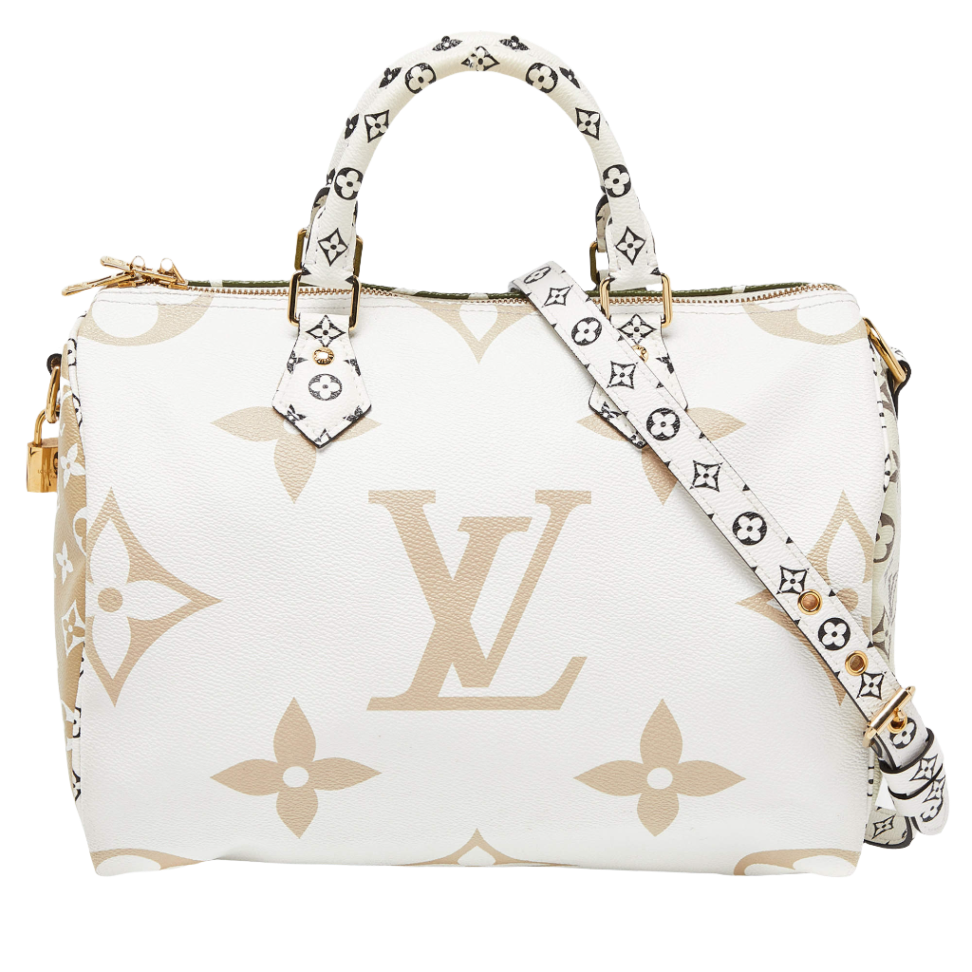 Louis Vuitton Kaki_Beige Monogram Giant Canvas Speedy Bandouliere