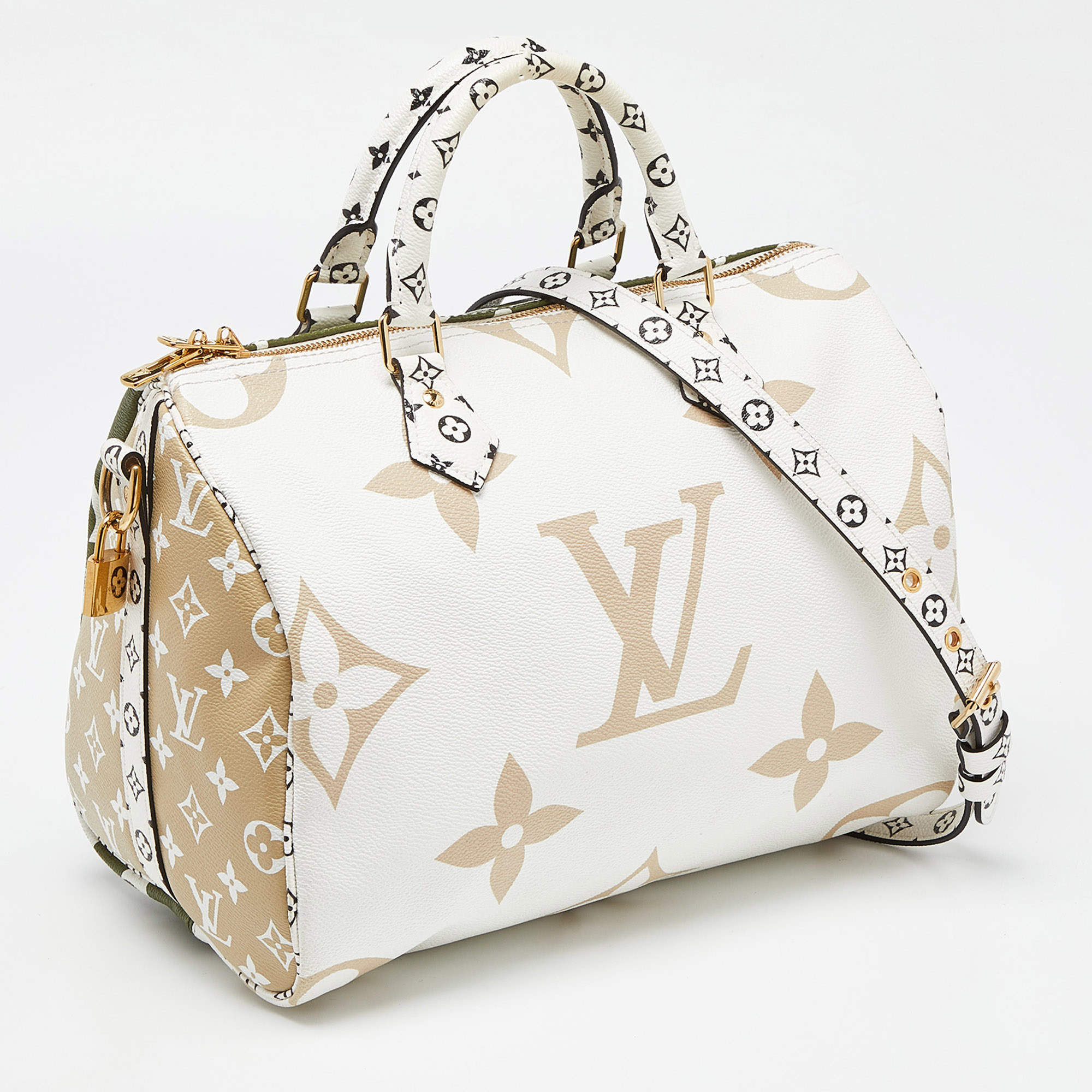 Louis Vuitton Kaki_Beige Monogram Giant Canvas Speedy Bandouliere