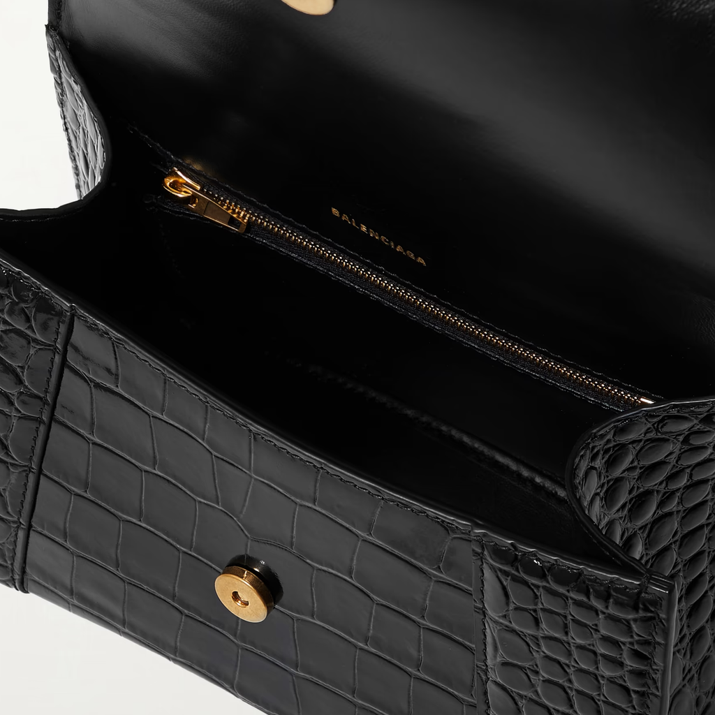 BALENCIAGA Hourglass small glossed croc-effect leather tote