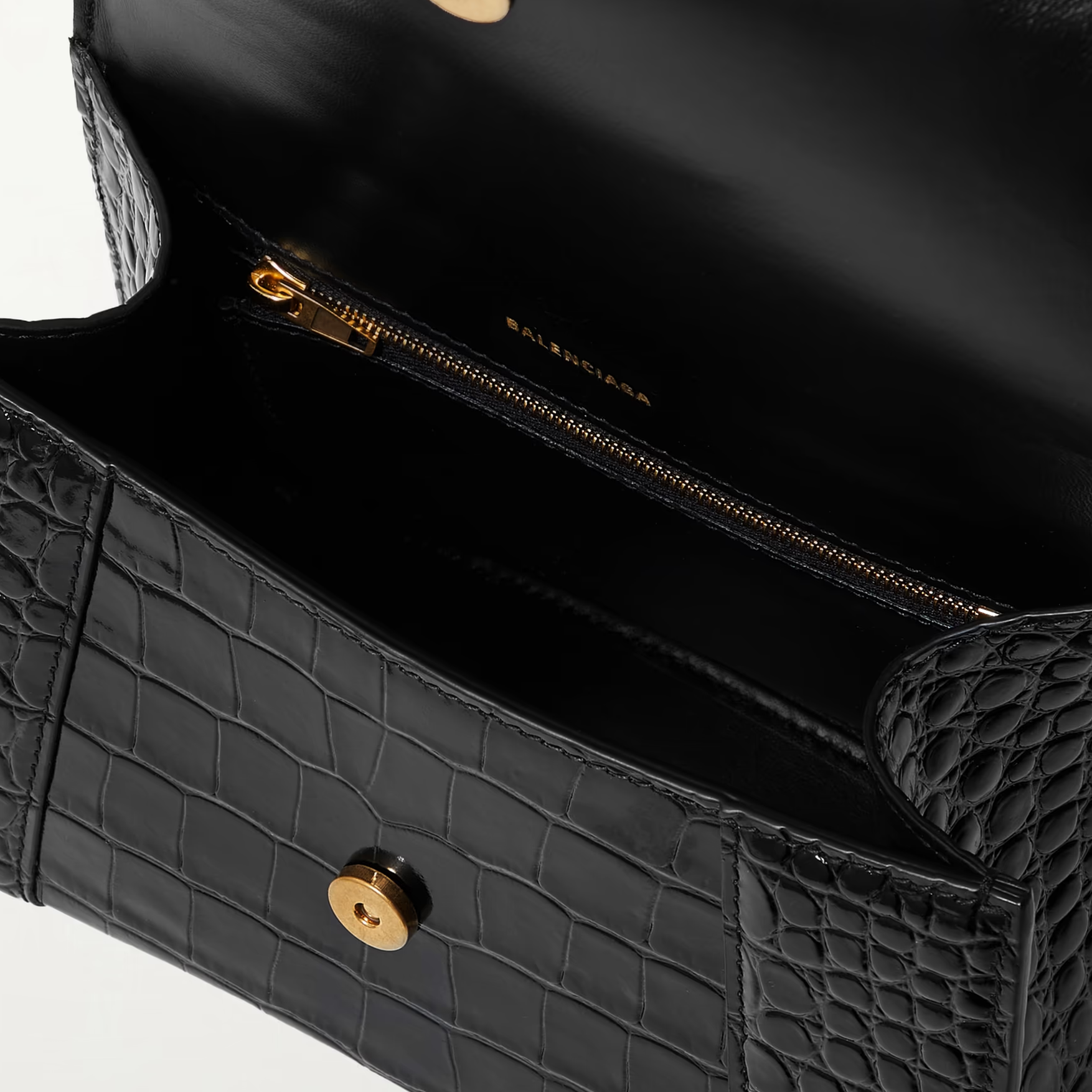 BALENCIAGA Hourglass small glossed croc-effect leather tote