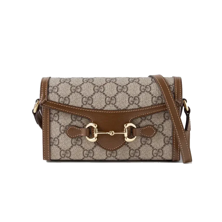 Horsebit 1955 leather-trimmed printed coated-canvas shoulder bag