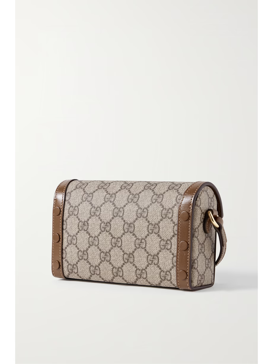 Horsebit 1955 leather-trimmed printed coated-canvas shoulder bag