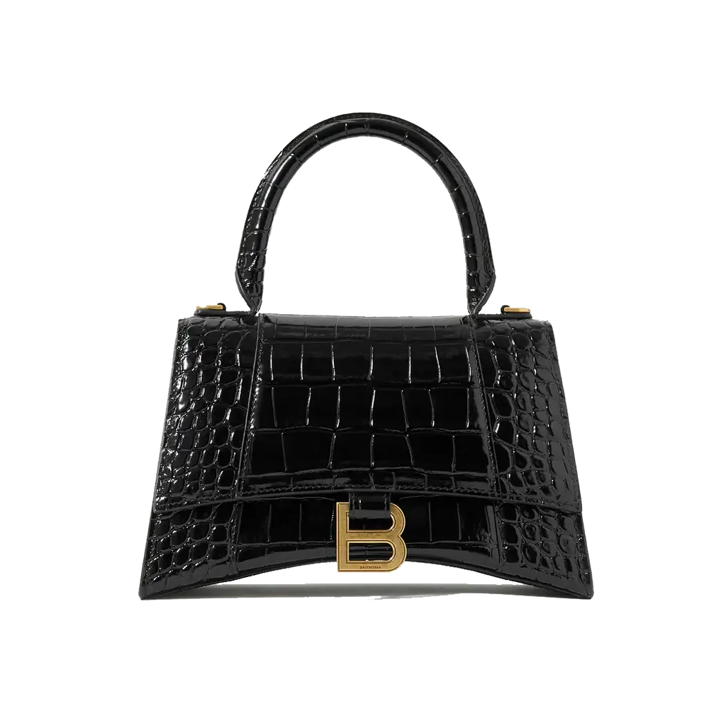BALENCIAGA Hourglass small glossed croc-effect leather tote