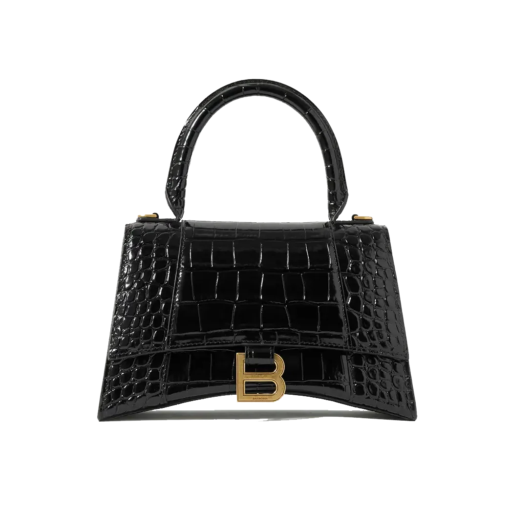BALENCIAGA Hourglass small glossed croc-effect leather tote