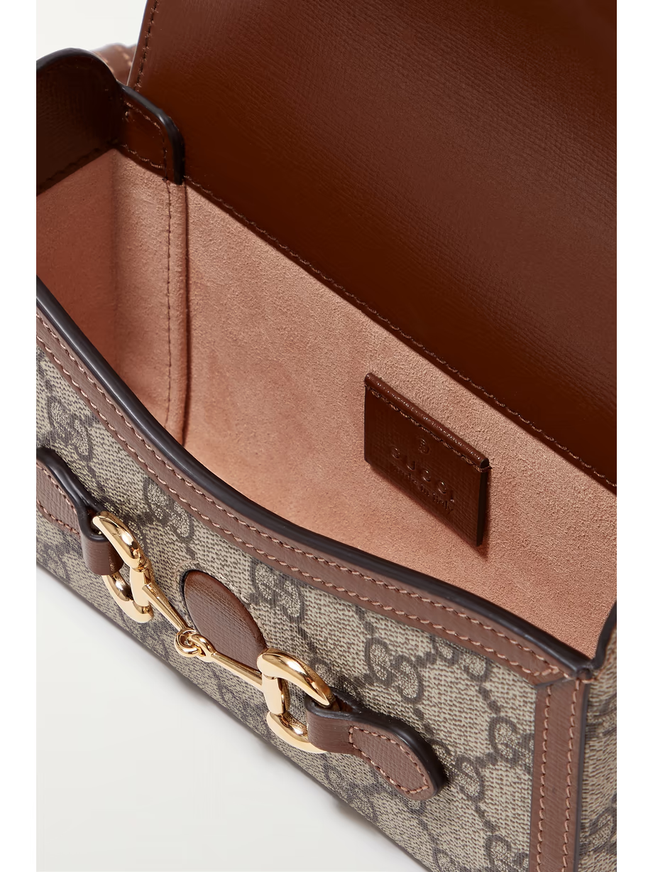 Horsebit 1955 leather-trimmed printed coated-canvas shoulder bag