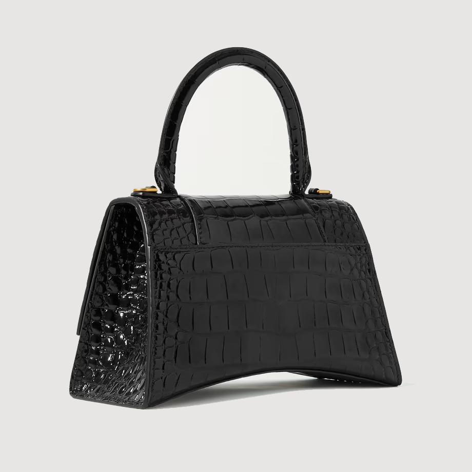 BALENCIAGA Hourglass small glossed croc-effect leather tote