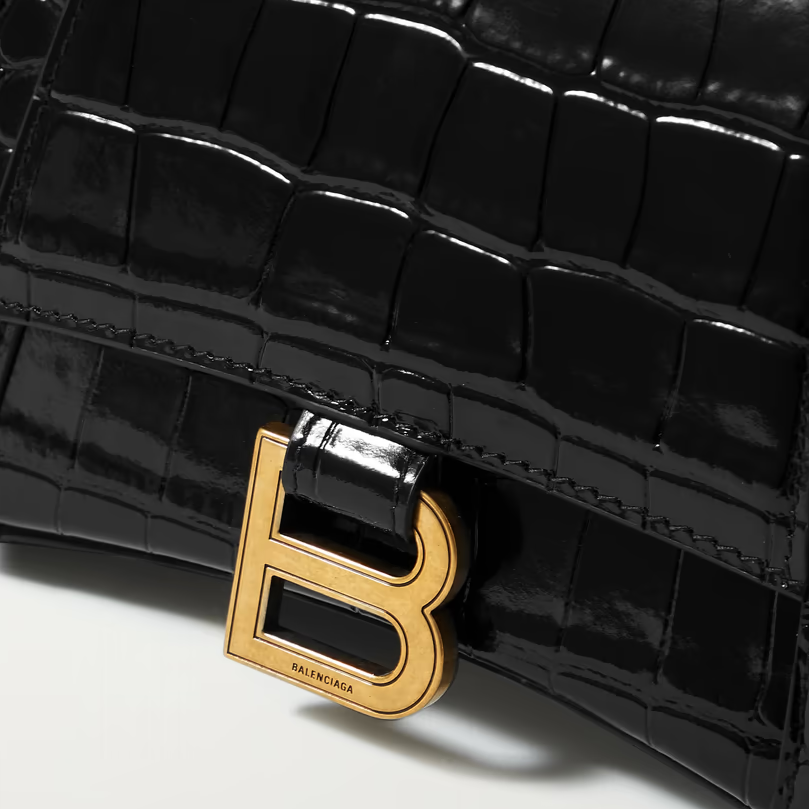 BALENCIAGA Hourglass small glossed croc-effect leather tote
